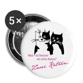 2 Katzen besser als 1 - Buttons groß 56 mm (5er Pack) - Weiß - Vorne