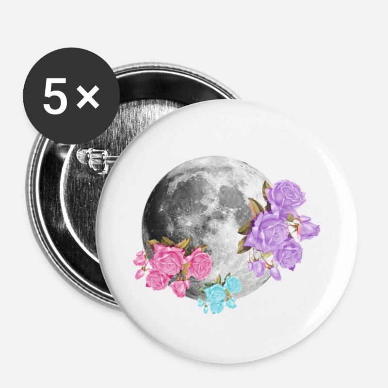 Moon Flowers Aesthetic - Buttons large 2.2''/56 mm (5-pack) - white