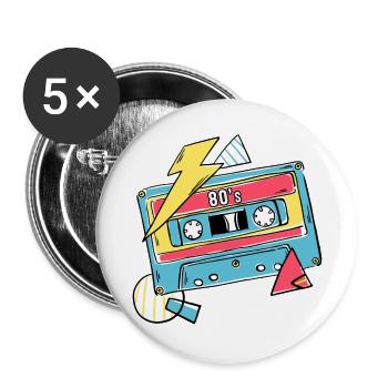 Kassette Musik 80s Geschenk Pop Style Geschenkidee - Buttons groß 56 mm (5er Pack) - Weiß - Vorne
