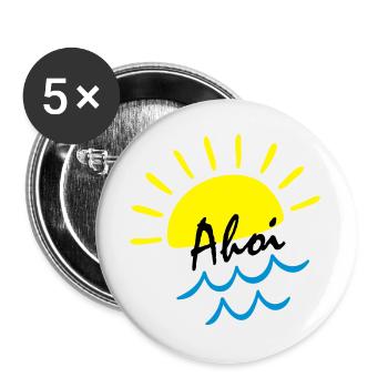 Sommer Vibes: Sonne über Meer Wellen - Buttons groß 56 mm (5er Pack) - Weiß - Vorne