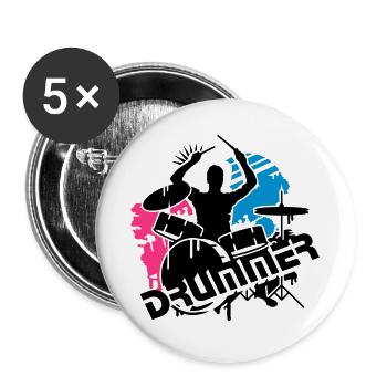 Ein Schlagzeuger und sein Schlagzeug - Buttons groß 56 mm (5er Pack) - Weiß - Vorne