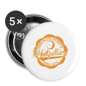 MENTALITE SUDISTE / logo orange / (marron) - Lot de 5 grands badges (56 mm) - blanc - Devant