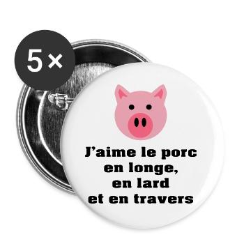 longe-lard-travers (couleur) - Lot de 5 grands badges (56 mm) - blanc - Devant