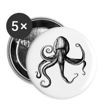 Monochrome Tintenkrake Illustration - Buttons groß 56 mm (5er Pack) - Weiß - Vorne