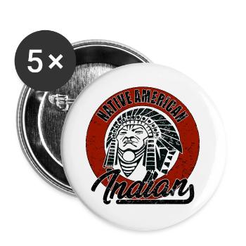 Indianer - Buttons groß 56 mm (5er Pack) - Weiß - Vorne