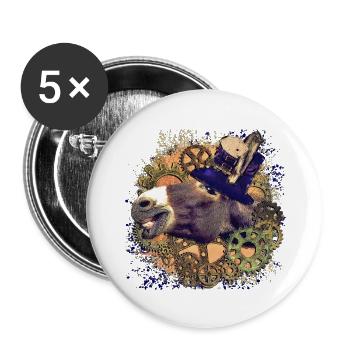 Steampunk Esel - Buttons groß 56 mm (5er Pack) - Weiß - Vorne