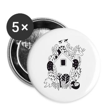 Haus und Tiere im Wald Naturliebe Geschenk - Buttons groß 56 mm (5er Pack) - Weiß - Vorne
