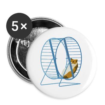 Hamster im Fitnessrad - Fröhliche Runde - Buttons groß 56 mm (5er Pack) - Weiß - Vorne