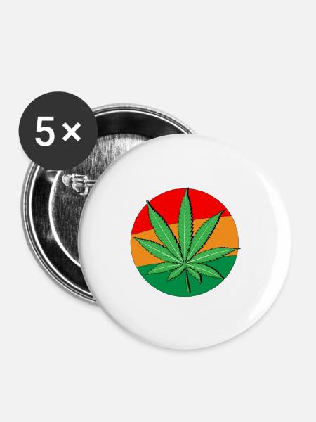 MARIJUANA EMBLEM - Buttons groß 56 mm (5er Pack) - Weiß