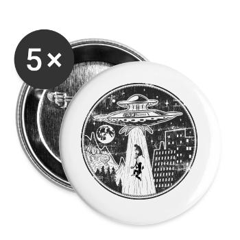 Alien UFO enlève un logo de chien et de propriétaire - Lot de 5 grands badges (56 mm) - blanc - Devant