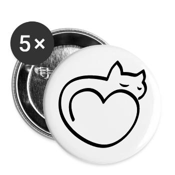 Cœur pour chats - Lot de 5 grands badges (56 mm) - blanc - Devant