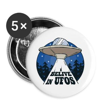 Ufo vaisseau spatial sci fi cadeau dessin animé extraterrestre - Lot de 5 grands badges (56 mm) - blanc - Devant