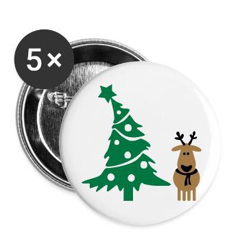 renne et l'arbre de Noël - Lot de 5 grands badges (56 mm) - blanc - Devant