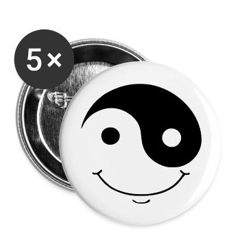 ying yang smiley - Buttons groß 56 mm (5er Pack) - Weiß - Vorne