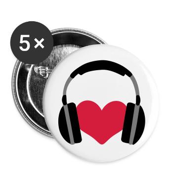Liebe Musik Herz Kopfhörer - Buttons groß 56 mm (5er Pack) - Weiß - Vorne