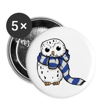 Schneeeule Blau-Weiß - Buttons groß 56 mm (5er Pack) - Weiß - Vorne