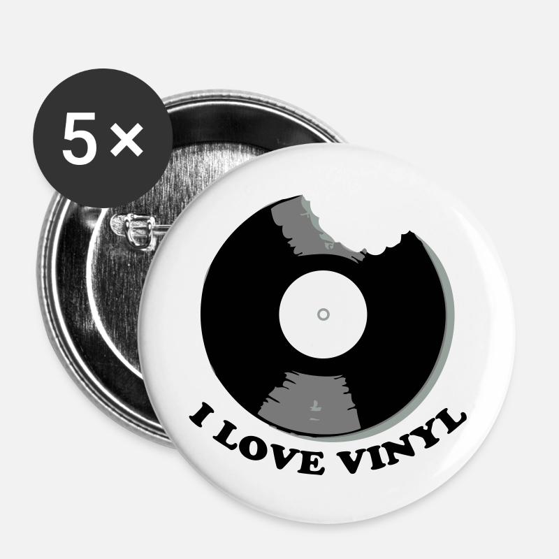I Love Vinyl - Buttons large 2.2''/56 mm (5-pack) - white