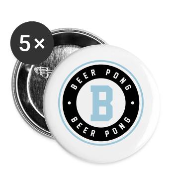Beer Pong Badge Blau Logo - Buttons groß 56 mm (5er Pack) - Weiß - Vorne