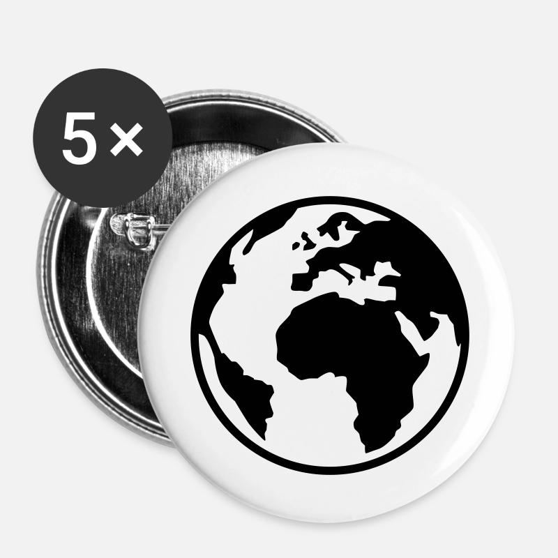 Earth - World - Globe - 1C - Buttons large 2.2''/56 mm (5-pack) - white