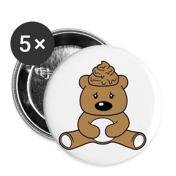 Scheisse Kacke Kopf Kot Haufen Häufchen Teddy Bär - Buttons groß 56 mm (5er Pack) - Weiß - Vorne
