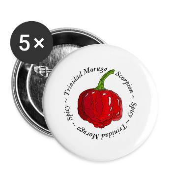 Trinidad Moruga Scorpion Chili Pepper Scharf - Buttons groß 56 mm (5er Pack) - Weiß - Vorne