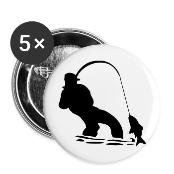 Fischer Fischen Fisch - Buttons groß 56 mm (5er Pack) - Weiß - Vorne