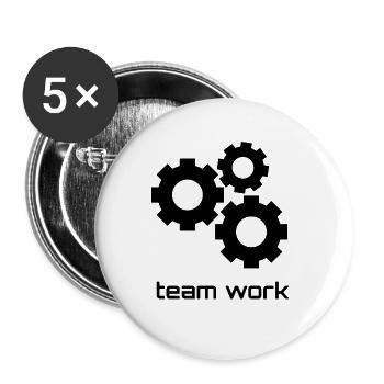 Team Work, geschenk zahnräder freundschaft arbeit - Buttons groß 56 mm (5er Pack) - Weiß - Vorne