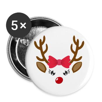 Süßes Rentier Gesicht Mädchen Weihnachten Xmas - Buttons groß 56 mm (5er Pack) - Weiß - Vorne