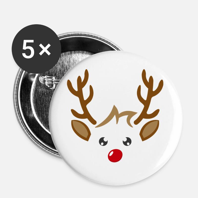 Cute reindeer boy face Christmas Xmas - Buttons large 2.2''/56 mm (5-pack) - white