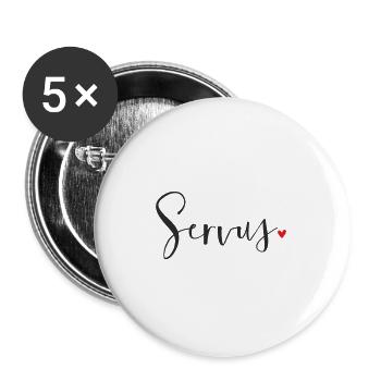 Servus Herz Dekoration Geschenk Gruß - Buttons groß 56 mm (5er Pack) - Weiß - Vorne