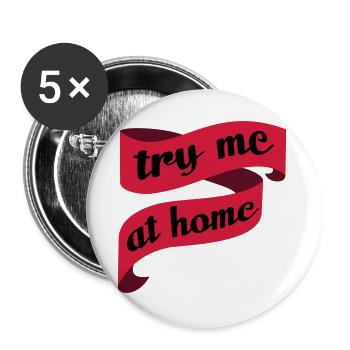 Single, Verlobung und Hochzeit - try me at home - Buttons groß 56 mm (5er Pack) - Weiß - Vorne