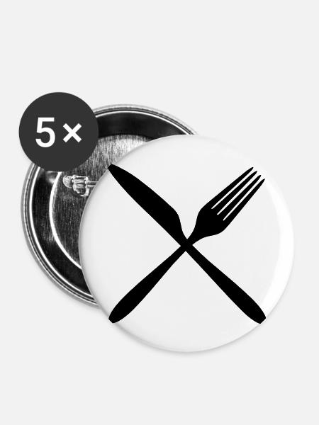 logo kreuz x gabel messer besteck essen gehen hung - Buttons groß 56 mm (5er Pack) - Weiß