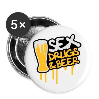 Sex Drugs And Beer - Lot de 5 grands badges (56 mm) - blanc - Devant