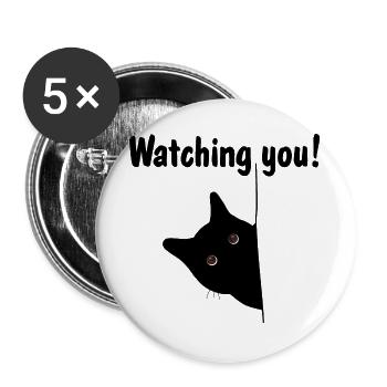 Black cat is watching you! - Buttons groß 56 mm (5er Pack) - Weiß - Vorne