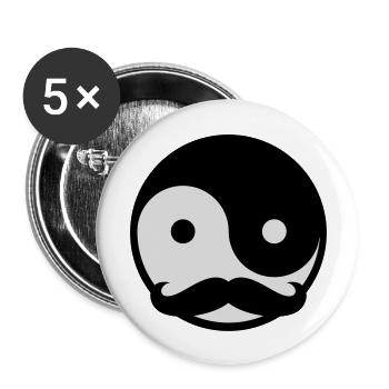 Mustache Yin Yang - Buttons groß 56 mm (5er Pack) - Weiß - Vorne