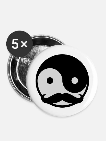 Mustache Yin Yang - Buttons groß 56 mm (5er Pack) - Weiß