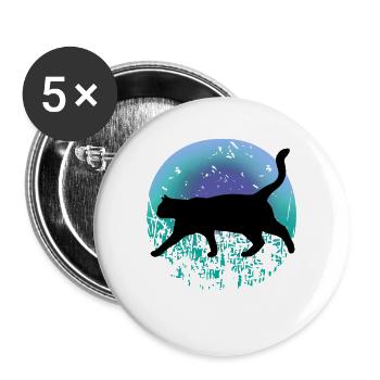 Schwarze Katze - Buttons groß 56 mm (5er Pack) - Weiß - Vorne