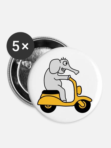 Moped Elephant - Buttons groß 56 mm (5er Pack) - Weiß