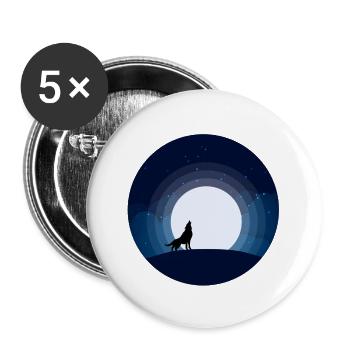 Mond Wolf Nachthimmel Berg heult heulen Vollmond - Buttons groß 56 mm (5er Pack) - Weiß - Vorne