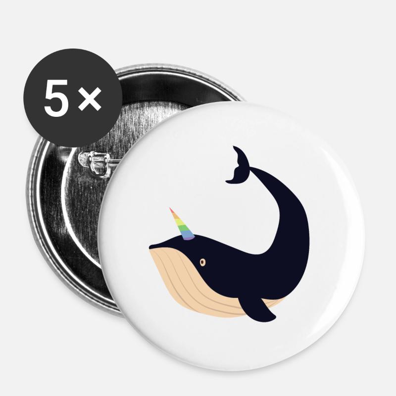Whale Unicorn - Buttons large 2.2''/56 mm (5-pack) - white