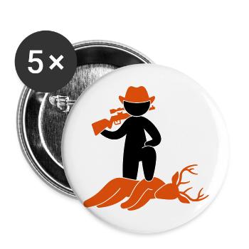 Ein Jäger erlegt einen Hirsch im Wald - Buttons groß 56 mm (5er Pack) - Weiß - Vorne