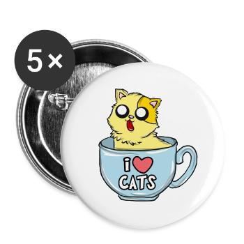 I love cats! - Buttons large 2.2''/56 mm (5-pack) - white - Front