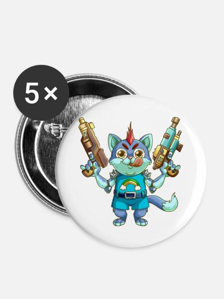Killer Kitty - Buttons groß 56 mm (5er Pack) - Weiß