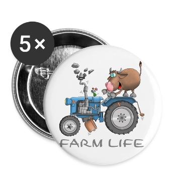 Ferme drôle - vie à la ferme - Lot de 5 grands badges (56 mm) - blanc - Devant