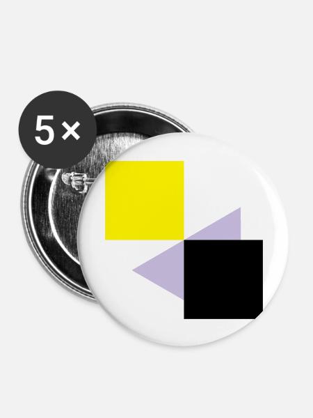 Abstrakte Quadrate - Buttons groß 56 mm (5er Pack) - Weiß