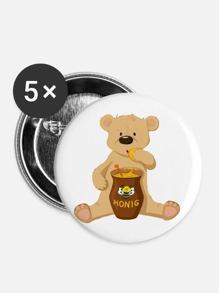 Bär mit Honig - Buttons groß 56 mm (5er Pack) - Weiß