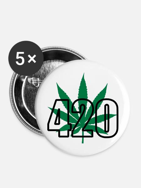 420 Cannabis - Buttons groß 56 mm (5er Pack) - Weiß