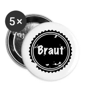 Braut Badge 3 - Buttons groß 56 mm (5er Pack) - Weiß - Vorne