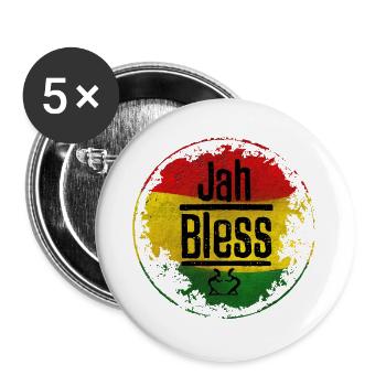 Jah Bless  Symbol rotgelbgrün - Buttons groß 56 mm (5er Pack) - Weiß - Vorne