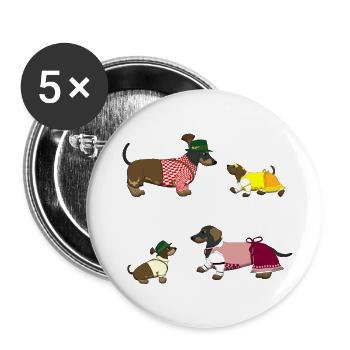 bavarian teckel family - Buttons large 2.2''/56 mm (5-pack) - white - Front